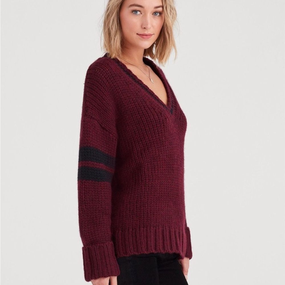 7 For All Mankind Collegiate Sweater In Dark Bordeaux And Black Size S